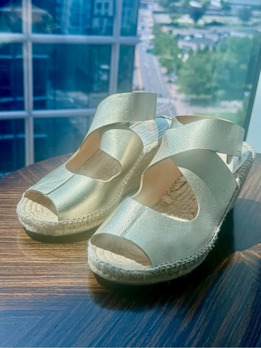 Metallic, creamy gold, Espadrille Sandals - Women